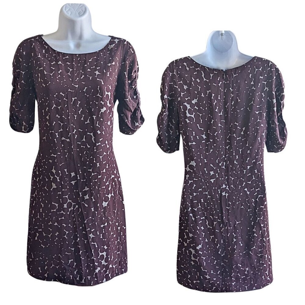 Vintage Y2K TOCCA 100% Silk Burgundy Thumbprint Print Ruched Sleeve Mini Dress